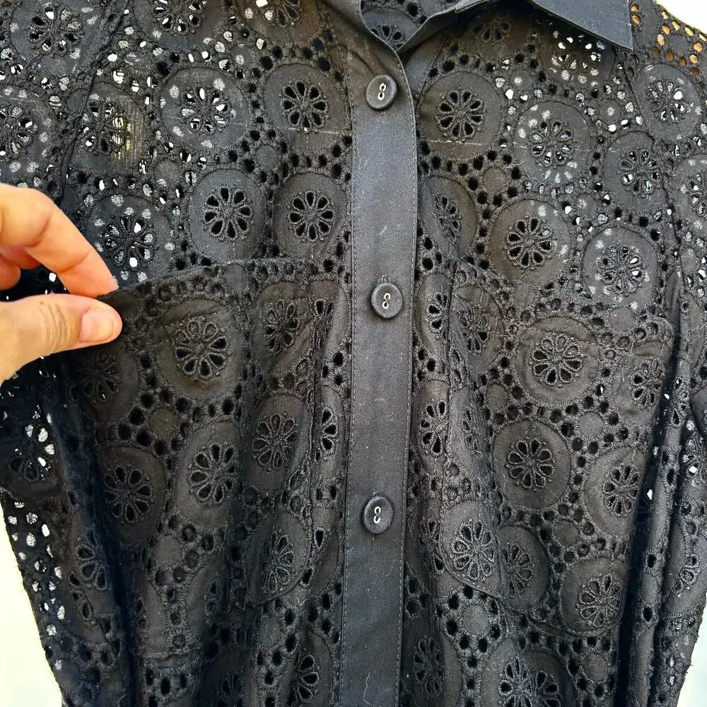 New Derek Lam 10 Crosby Black Eyelet Lace Belted Mini Dress Small 2 Chic